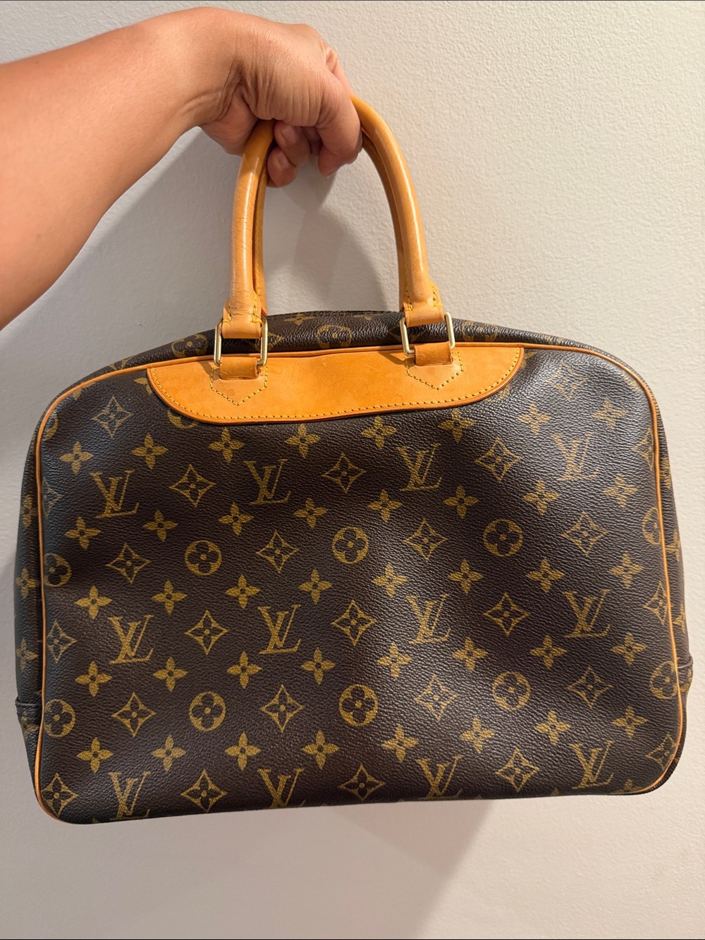Louis Vuitton Brown Monogram Canvas Top Handle Satchel with Tan Trim Deauville